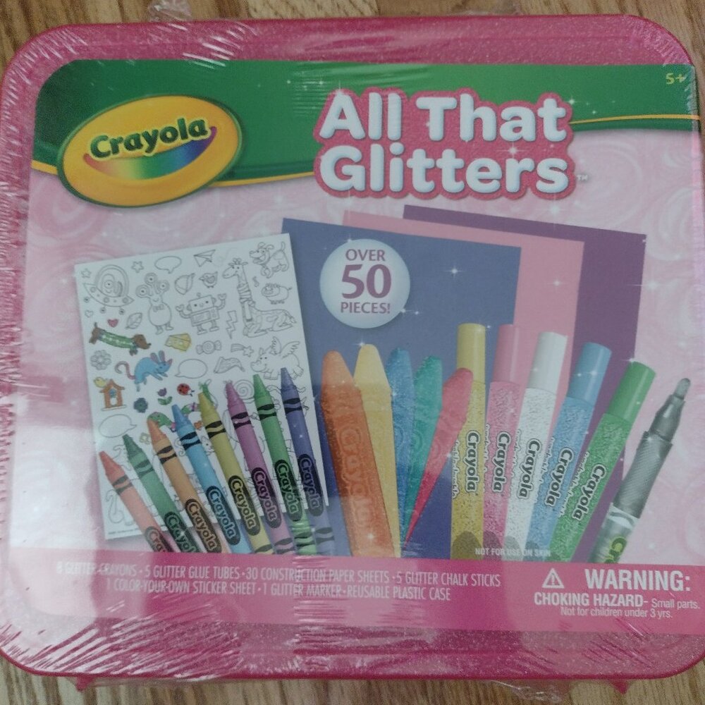 All That Glitters Art Case with crayons, glues, markers, chalk, paper, stickers